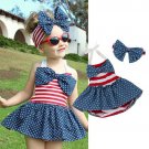 NEW 4th of July Patriotic Stars & Stripes Girls Romper Dress Headband Outfit Set