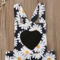 NWT Girls Floral Daisy Black Sleeveless Heart Romper Overalls 2T 3T 4T 5T