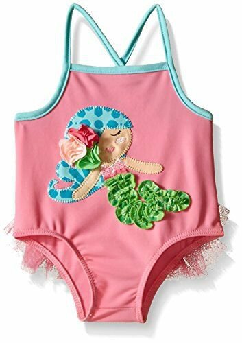 NWT Mud Pie Mermaid Baby Girls Pink Ruffle Swimsuit 0-6 6-9 Months