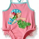 NWT Mud Pie Mermaid Baby Girls Pink Ruffle Swimsuit 0-6 6-9 Months