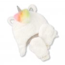 NWT The Childrens Place Girls Rainbow Unicorn Faux Fur Fleece Hat & Mittens Set