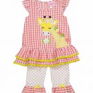 NWT Nannette Girls Giraffe Pink Seersucker Tunic Ruffle Leggings Outfit Set 5 6