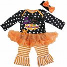NEW Halloween Baby Girls Tutu Bodysuit Romper Pants Headband Outfit Set 18-24 M