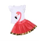 NWT Flamingo Girls Pink Ruffle Sleeve White Shirt Pink Tutu Skirt Outfit Set