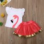 NWT Flamingo Girls Pink Ruffle Sleeve White Shirt Pink Tutu Skirt Outfit Set