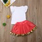 NWT Flamingo Girls Pink Ruffle Sleeve White Shirt Pink Tutu Skirt Outfit Set