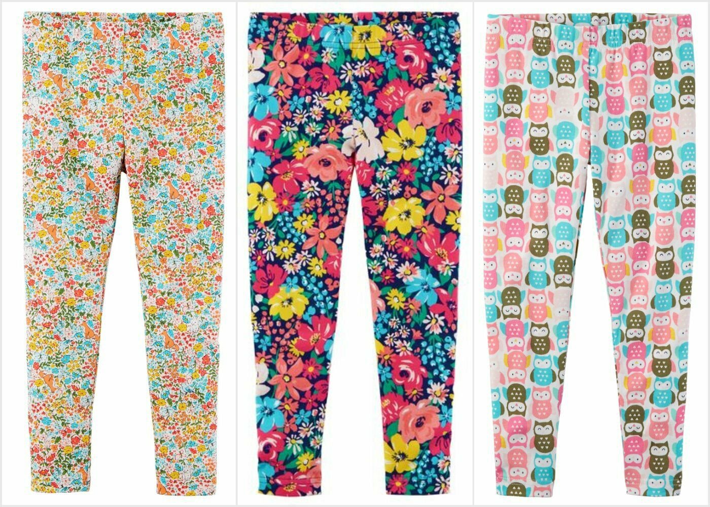 NWT Carter's Owl Fox Floral Blue Girls Leggings 5 6 7