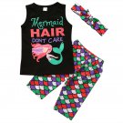 NEW Mermaid Hair Don't Care Girls Tank Top Fish Scale Leggings Headand Outfit