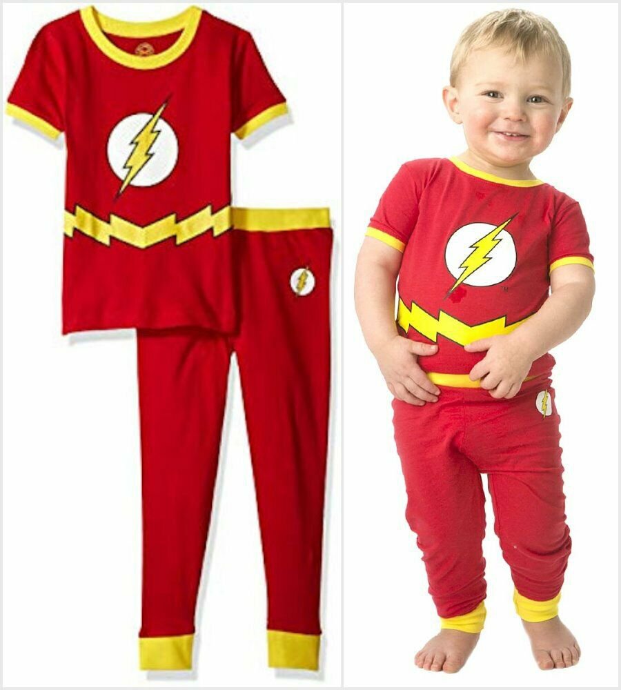 NWT DC Comics The Flash Red Short Sleeve Boys Cotton Pajamas Set Halloween