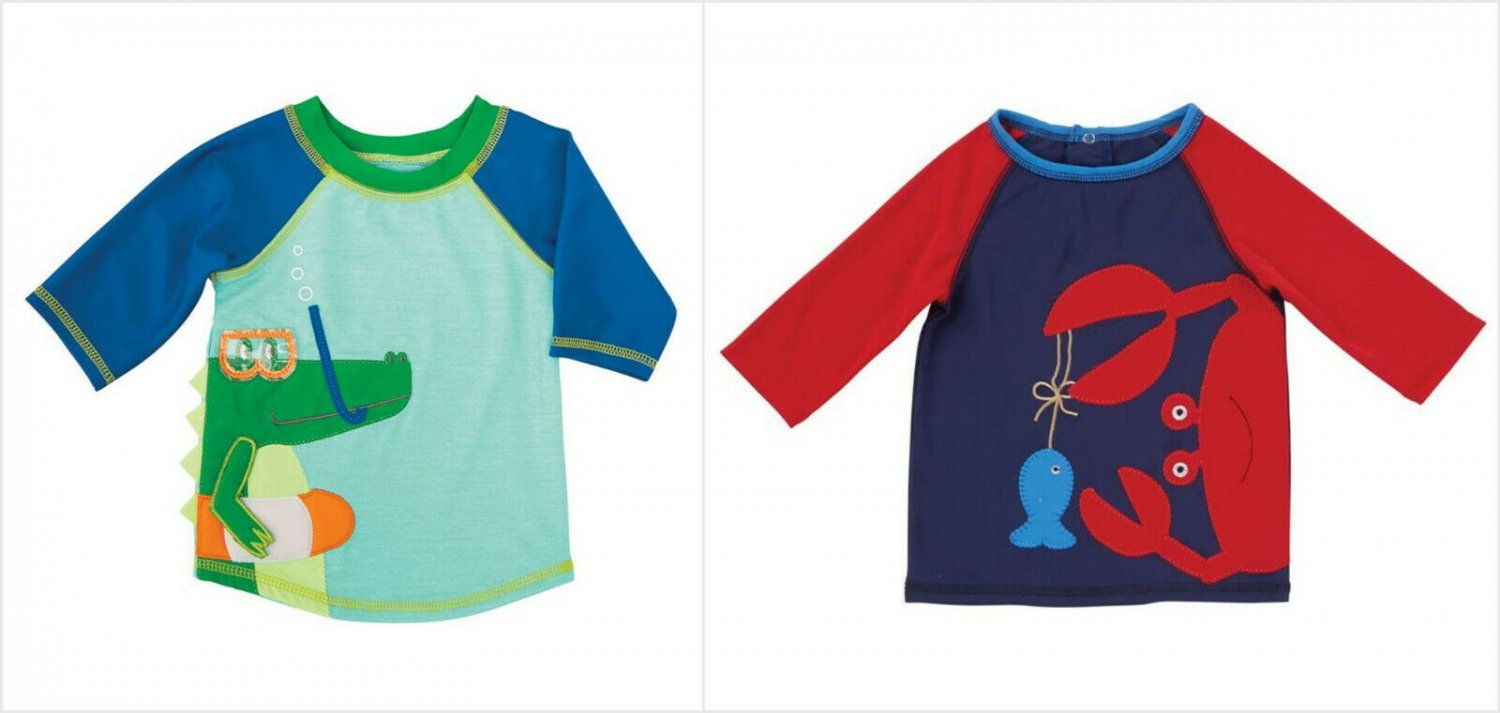 NWT Mud Pie Boathouse Crab Marco Polo Alligator Boys Blue Rashguard Swim Shirt