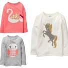 NWT Crazy 8 Sparkle Unicorn Swan Owl Girls Long Sleeve Shirt 2T 3T 4T 5T