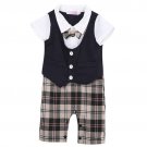 NWT Baby Boys Blue Bow Tie Vest Suit Short Sleeve Romper Outfit 4th of July
