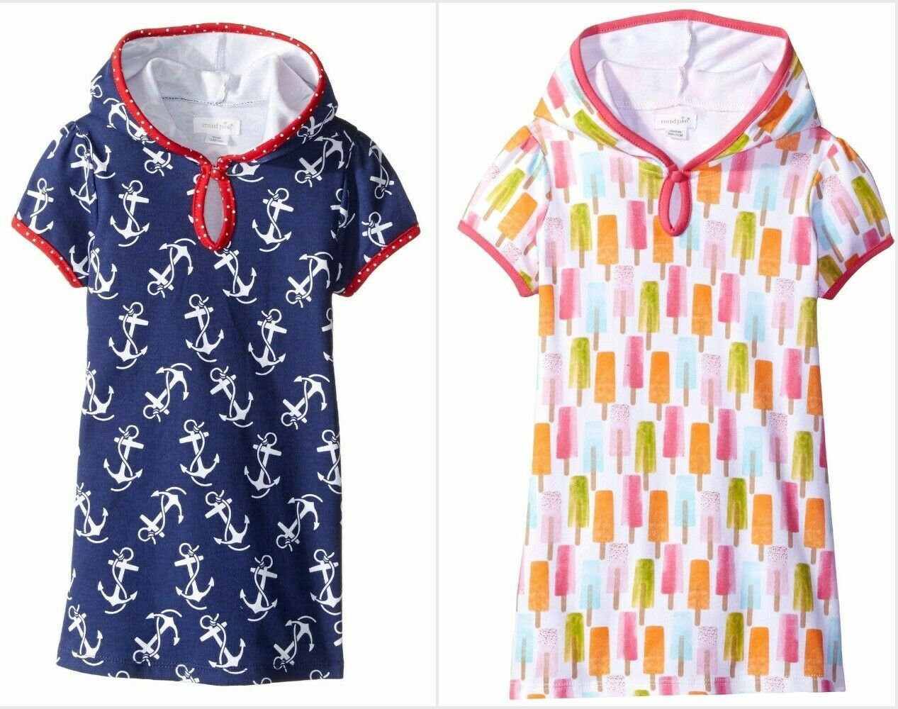 NWT Mud Pie Anchor Nautical Ice Cream Popsicle Girls Blue Hooded Swim Cover Up