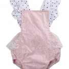 NEW Baby Girls Boutique Pink Gold Rose Ruffle Lace Romper Sunsuit Jumpsuit