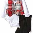 NWT Bonnie Baby Boys Plaid Vest Bow Tie Bodysuit Pants Christmas Outfit Set