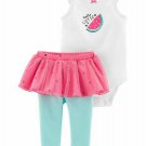 NWT Carters Watermelon Baby Girls Bodysuit Tutu Leggings Outfit Set