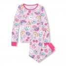 NWT The Childrens Place Doodle Emoji Pink Girl Long Sleeve Cotton Pajamas Set