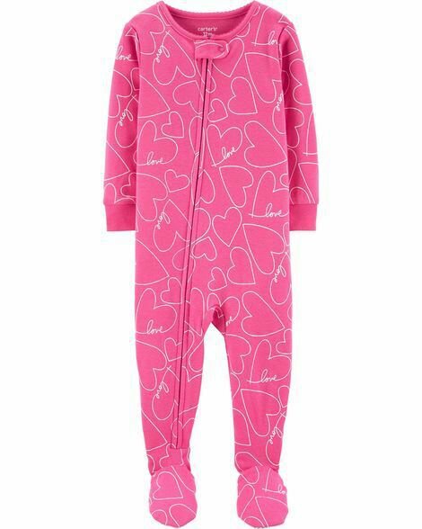 NWT Carters Heart Print Pink Toddler Girls Footed Cotton Sleeper Pajamas