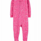 NWT Carters Heart Print Pink Toddler Girls Footed Cotton Sleeper Pajamas