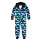 NWT The Childrens Place Boys Sharks Hooded Fleece Sleeper Pajamas