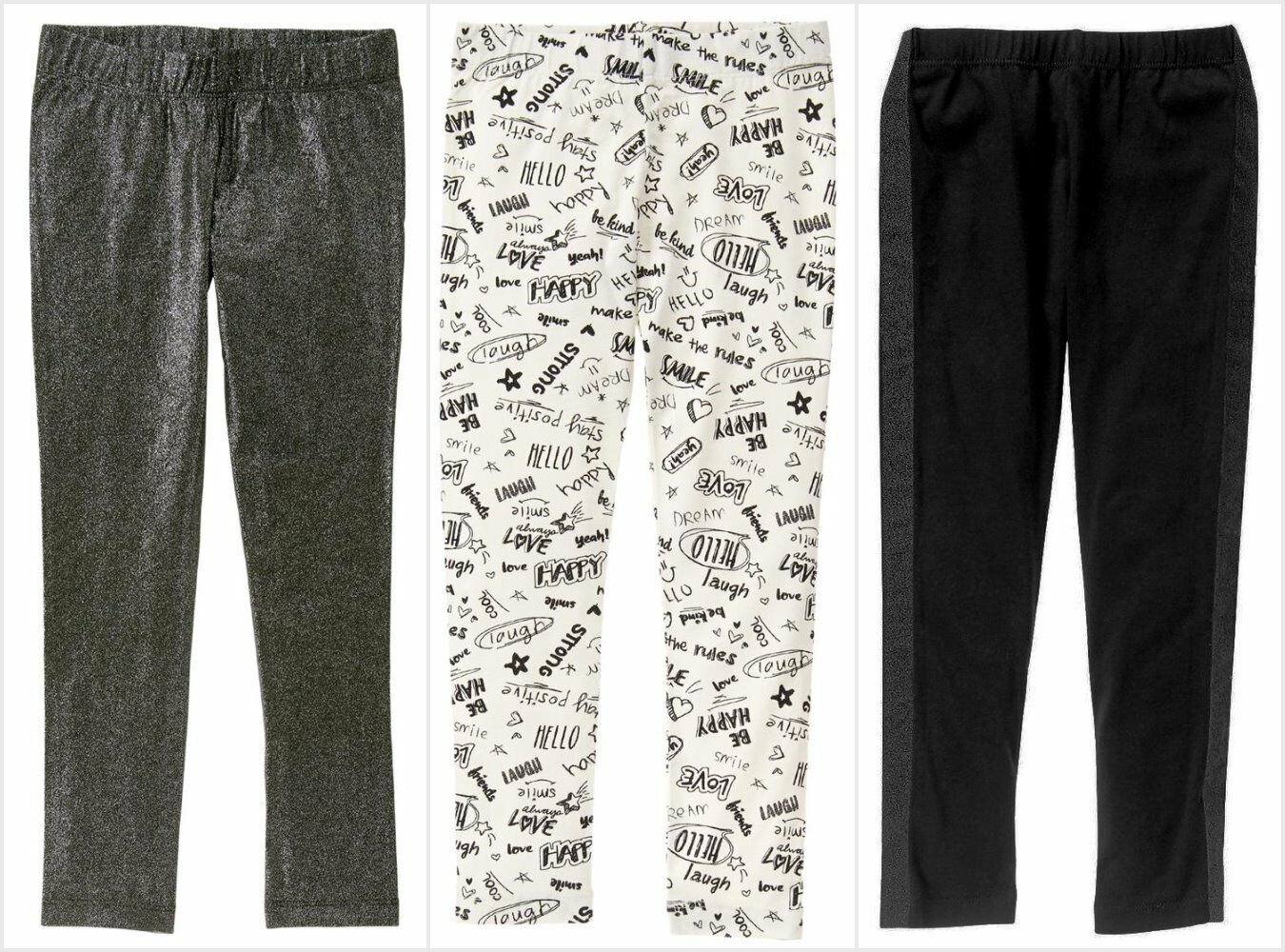 NWT Crazy 8 Black Sparkle Glitter Sequin Stripe White Sketch Girls Leggings