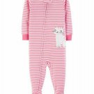 NWT Carters Kitty Cat Baby Girls Pink Striped Footed Cotton Pajamas Sleeper 24 M