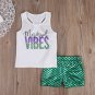 NEW Mermaid Vibes Girls White Tank Top Green Shimmer Shorts Outfit 2T 3T 4T 5T