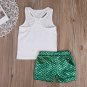 NEW Mermaid Vibes Girls White Tank Top Green Shimmer Shorts Outfit 2T 3T 4T 5T