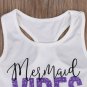 NEW Mermaid Vibes Girls White Tank Top Green Shimmer Shorts Outfit 2T 3T 4T 5T