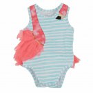 NWT Mud Pie Flamingo Baby Girls Blue Striped Tutu Romper Sunsuit 0-3 3-6 Months