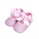 NEW Baby Girls Pink Glitter Pink Bow Ballet Crib Shoes 0-6 6-12 12-18 Months