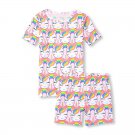 NWT The Childrens Place Glitter Rainbow Unicorn Girls Short Sleeve Pajamas Set