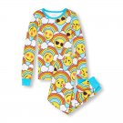 NWT The Childrens Place Rainbow Emoji Girls Long Sleeve Pajamas Set