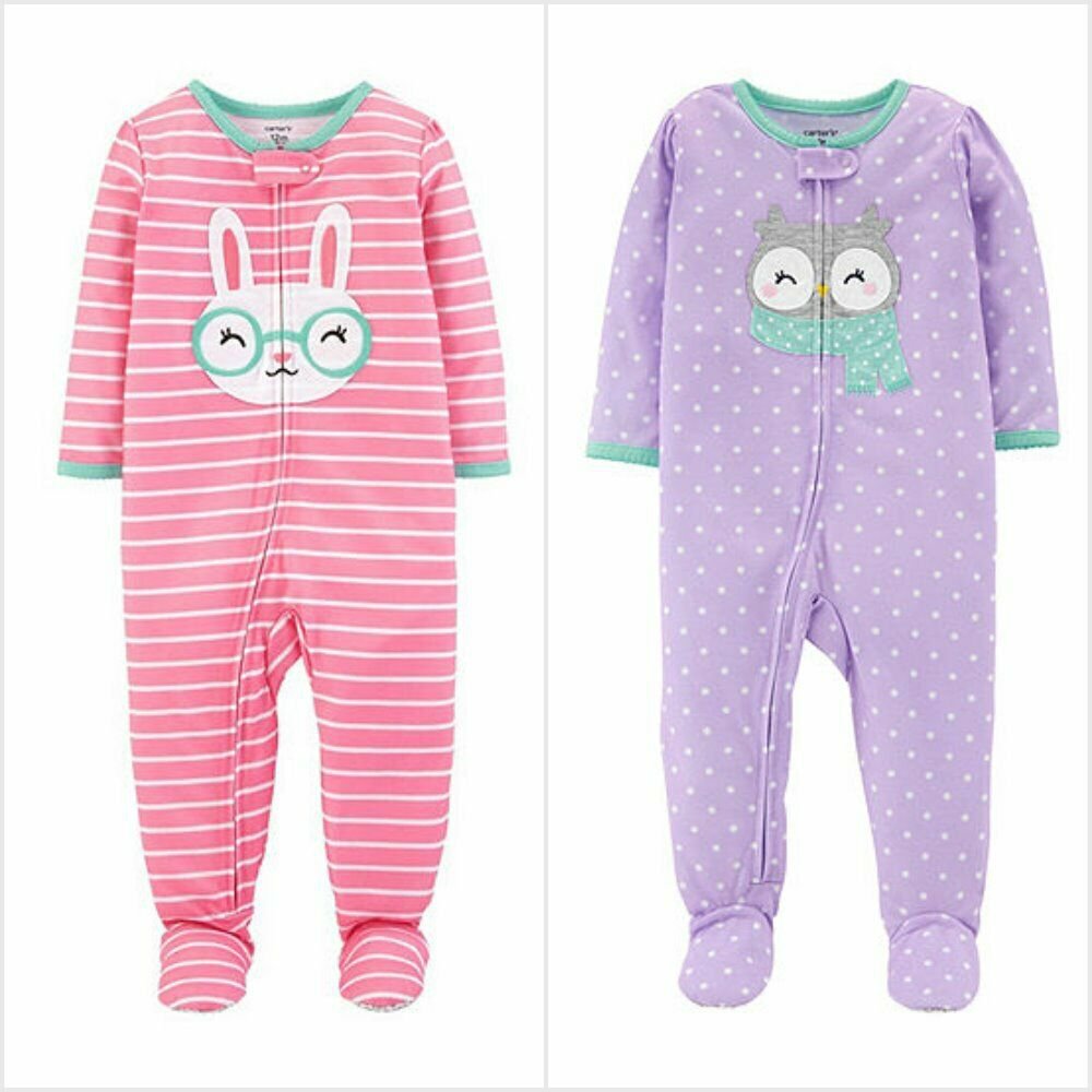 NWT Carters Bunny Rabbit Owl Toddler Girls Footed Jersey Sleeper Pajamas Easter
