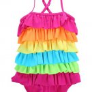 NEW Girls Ruffle Rainbow Swimsuit Bathing Suit 4-5 5-6 6-7