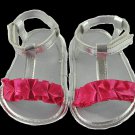 NEW Baby Girl Silver Pink Ruffle Sandals Crib Shoes 0-6 6-12 12-18 Months