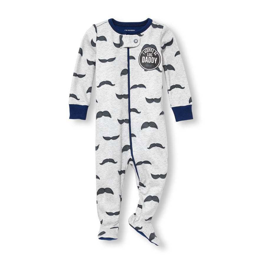 NWT The Childrens Place Mustache Boys Footed Stretchie Sleeper Pajamas