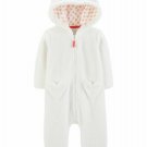 NWT Carters Baby Girls White Sherpa Hooded Fleece Romper Jumpsuit