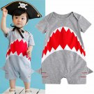 NEW Baby Boys Shark Gray Short Sleeve Romper Sunsuit Jumpsuit Outfit