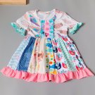 NEW Girls Boutique Feather Multi-Print Short Sleeve Ruffle Dress