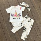 NWT Unicorn Baby Girls Bodysuit Sparkle Gold Polka Dot Pants Headband Outfit Set