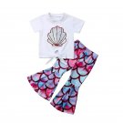 NWT Mermaid Girls Silver Shell Crop Top Fish Scale Flare Leggings Outfit Set