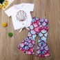 NWT Mermaid Girls Silver Shell Crop Top Fish Scale Flare Leggings Outfit Set