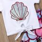 NWT Mermaid Girls Silver Shell Crop Top Fish Scale Flare Leggings Outfit Set