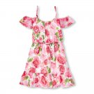NWT The Childrens Place Girls Floral Rose Print Pink Woven Off Shoulder Dress