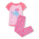 NWT The Childrens Place Unicorn Girls Pink Short Sleeve Pajamas Set