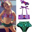 NWT Girls Mermaid Shimmer Bikini Swimsuit Bathing Suit & Headband Set