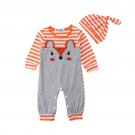 NEW Baby Boys Fox Orange Striped Long Sleeve Romper Jumpsuit & Hat Outfit Set