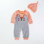 NEW Baby Boys Fox Orange Striped Long Sleeve Romper Jumpsuit & Hat Outfit Set