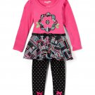 NWT Nannette Girls Flower Pink Tunic Shirt Black Leggings Outfit Set 5 6